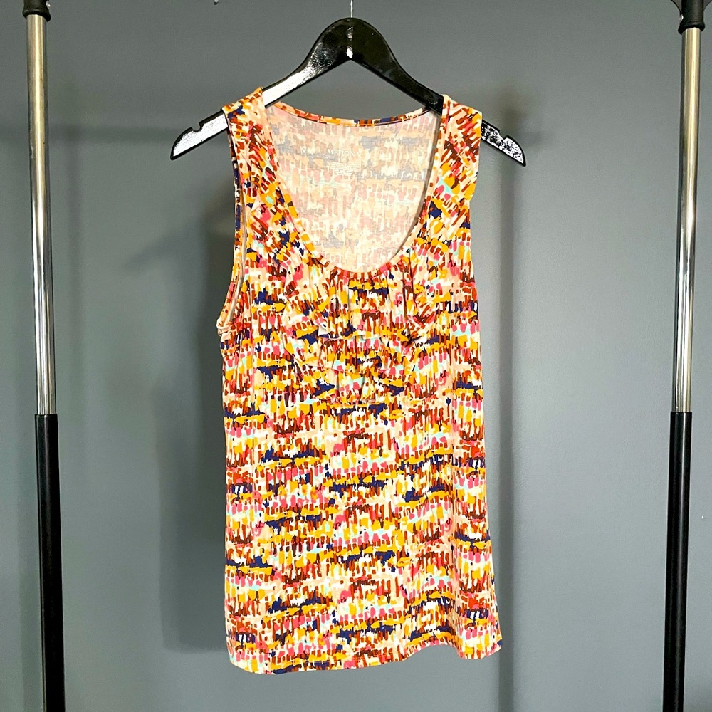 Multi-Colored Tank with Ruffle Collar Detail